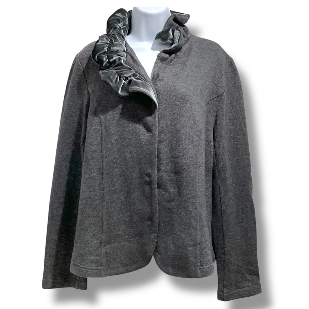 Soft Surroundings Cardigan Women’s Size L Wool Blend Asymmetrical Velvet Collar